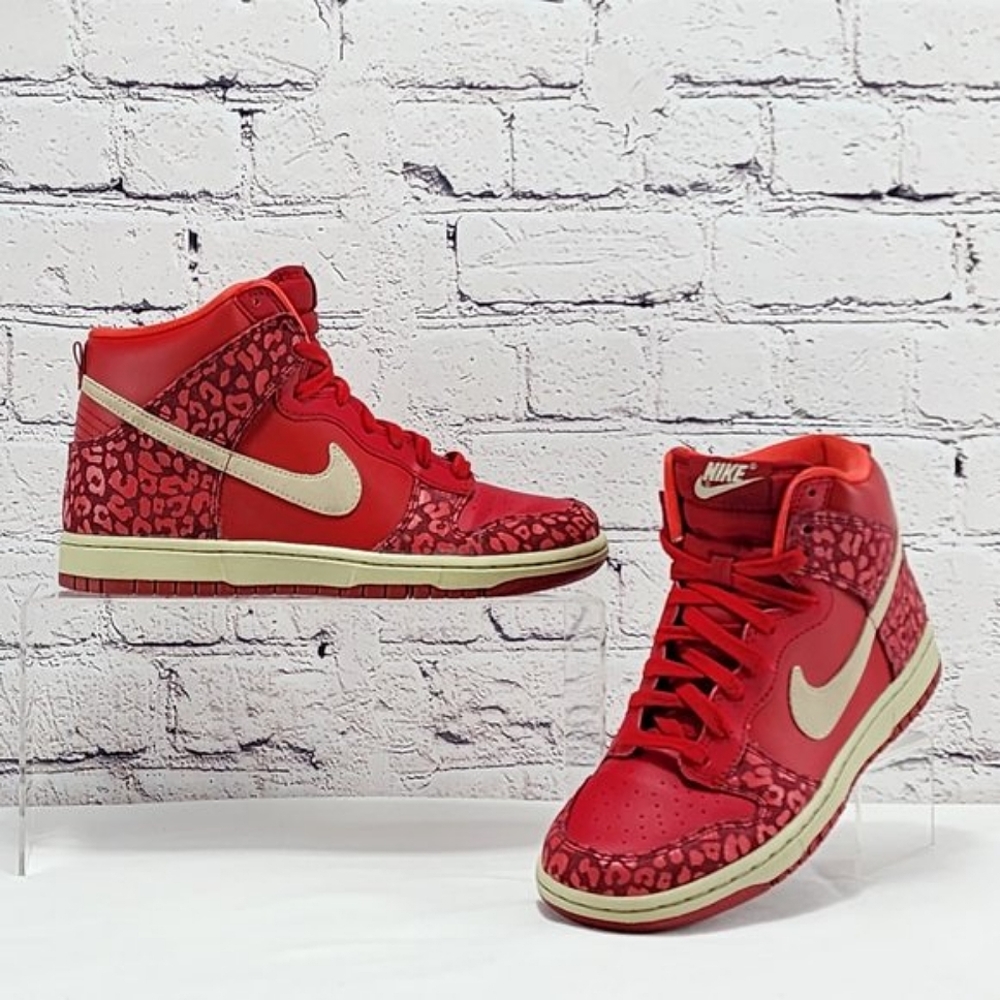 NIKE DUNK HIGH SKINNY – 2012 sneakers, red/leopard print, size 7
